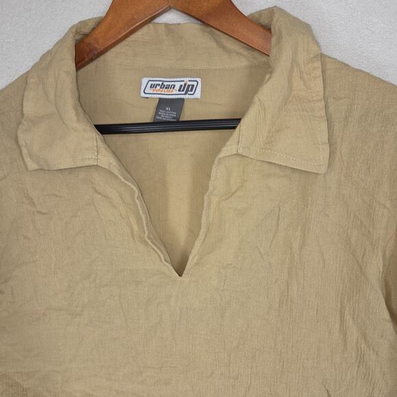 Vintage Urban Pipeline Mens Shirt XL Beige NWT Y2k Boho Beach Collared Grunge - Picture 10 of 14